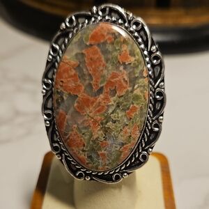 Nwt Unakite Gemstone Ring Set In German Silver Sz7